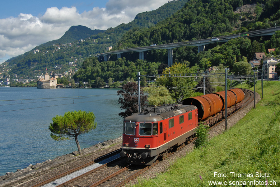 kurzer Güterzug am Genfersee
