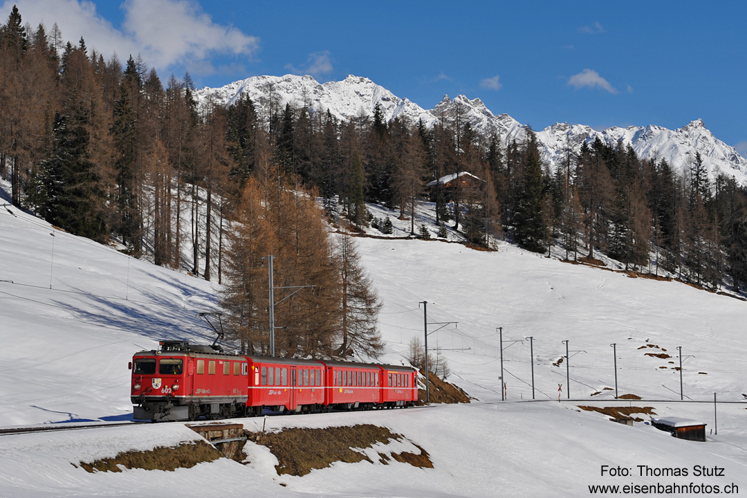 Sportzug mit Sicht auf Berge
