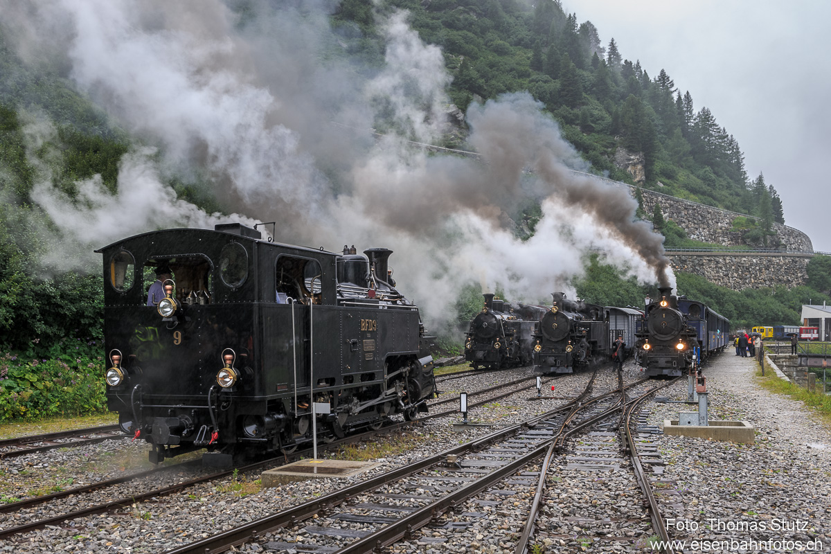 4 Dampfloks HG 3/4 in Gletsch
