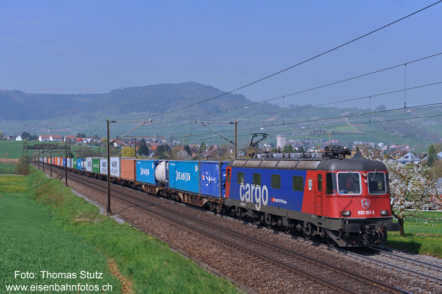 Re 6/6 mit langem Containerzug

