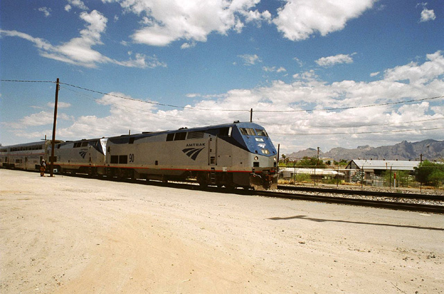 Amtrak train arriving at Tucson, AZ

