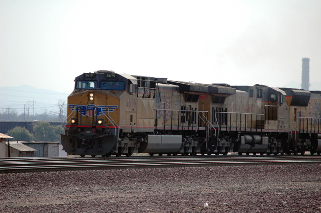 UP # 5679 leading manifest at Daggett, CA
